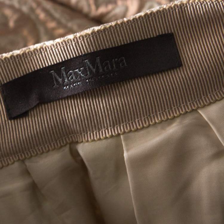Pre Owned Max Mara Cream Lurex Floral Pattern Jacquard Long Skirt S 
