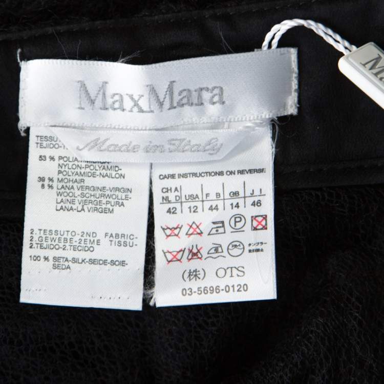 Pre Owned Max Mara Black Textured Wool Mid Length Wrap Skirt L 