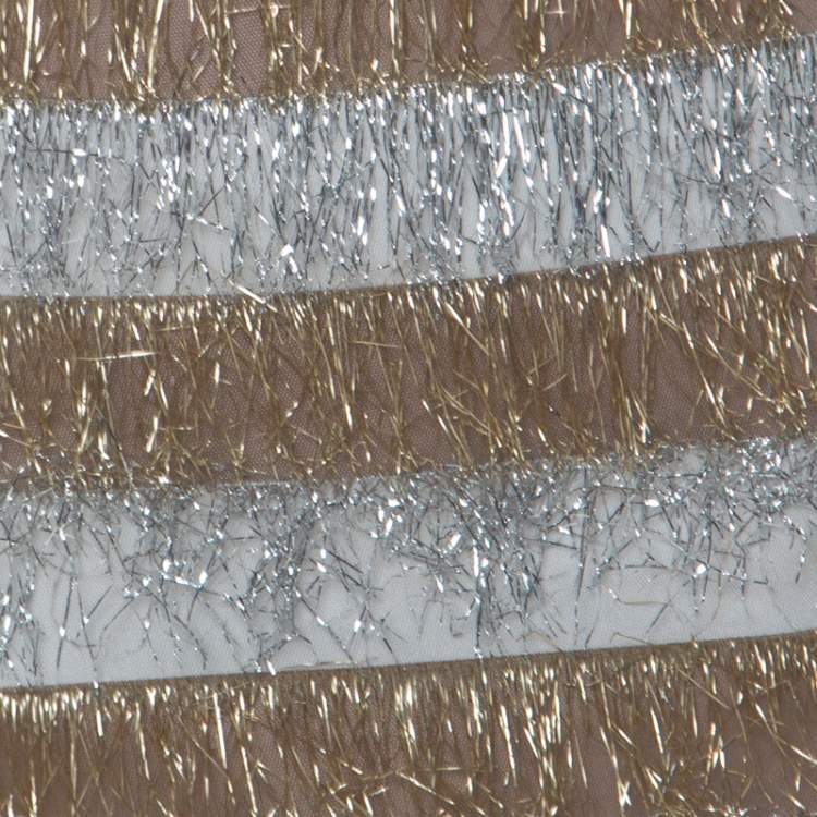 Pre Owned Max Mara Gold and Silver Metallic Fringed Crepe Gavetta Skirt S 