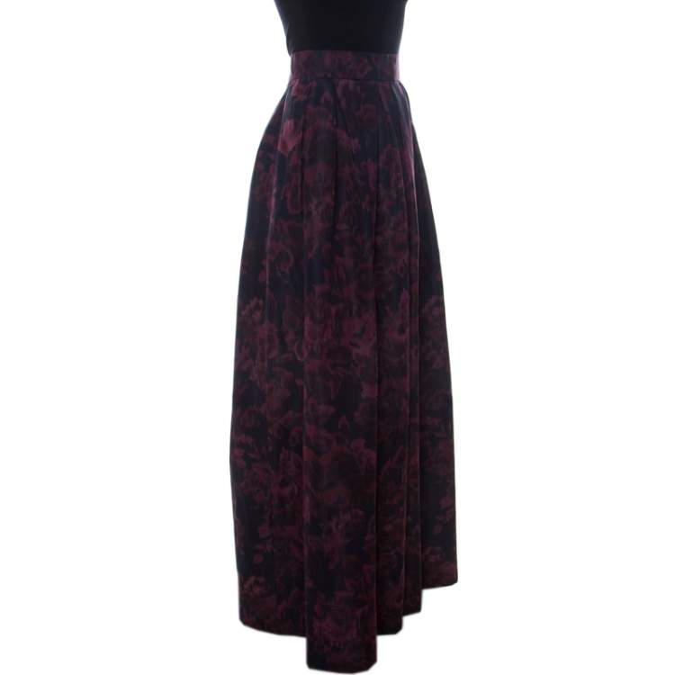 Pre Owned Max Mara Purple Printed Silk Maxi Skirt L