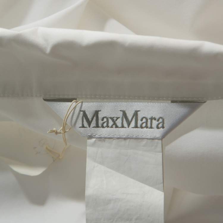 Pre Owned Max Mara White Cotton Hi-Lo Hem Collared Top L