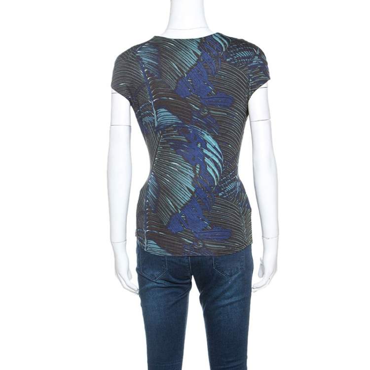 Pre Owned Max Mara Multicolor Printed Stretch Knit Wrap Top M