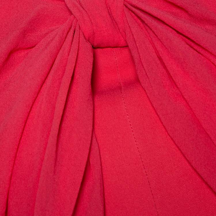 Pre Owned Max Mara Coral Pink Stretch Crepe Draped Sheath Dress L 