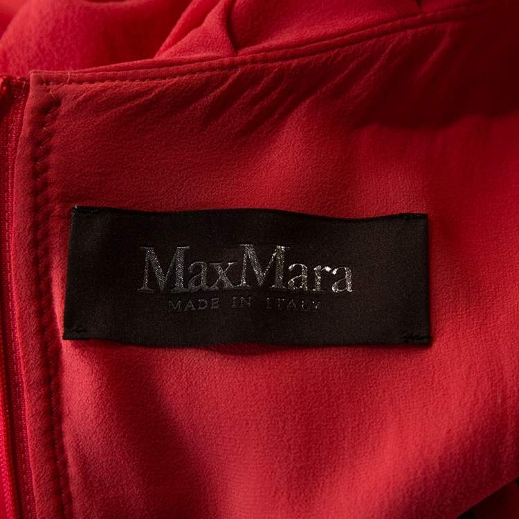 Pre Owned Max Mara Coral Pink Stretch Crepe Draped Sheath Dress L 