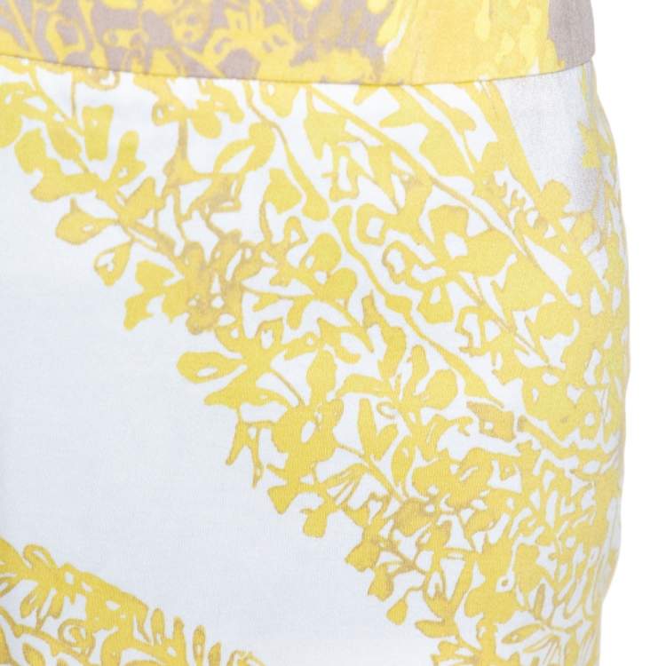 Pre Owned Max Mara Yellow Paisley Print Stretch Cotton Pencil Skirt M
