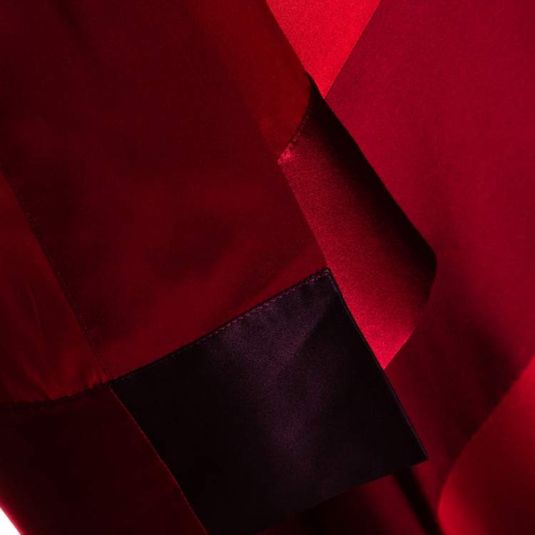 Pre Owned Max Mara Maroon Color Blocked Satin Shawl & Dress Set M
