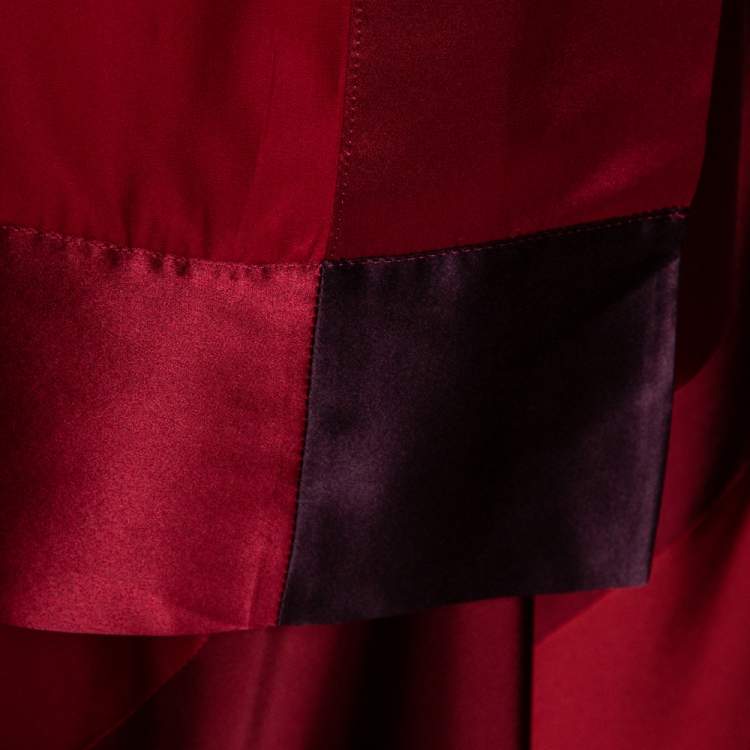 Pre Owned Max Mara Maroon Color Blocked Satin Shawl & Dress Set M