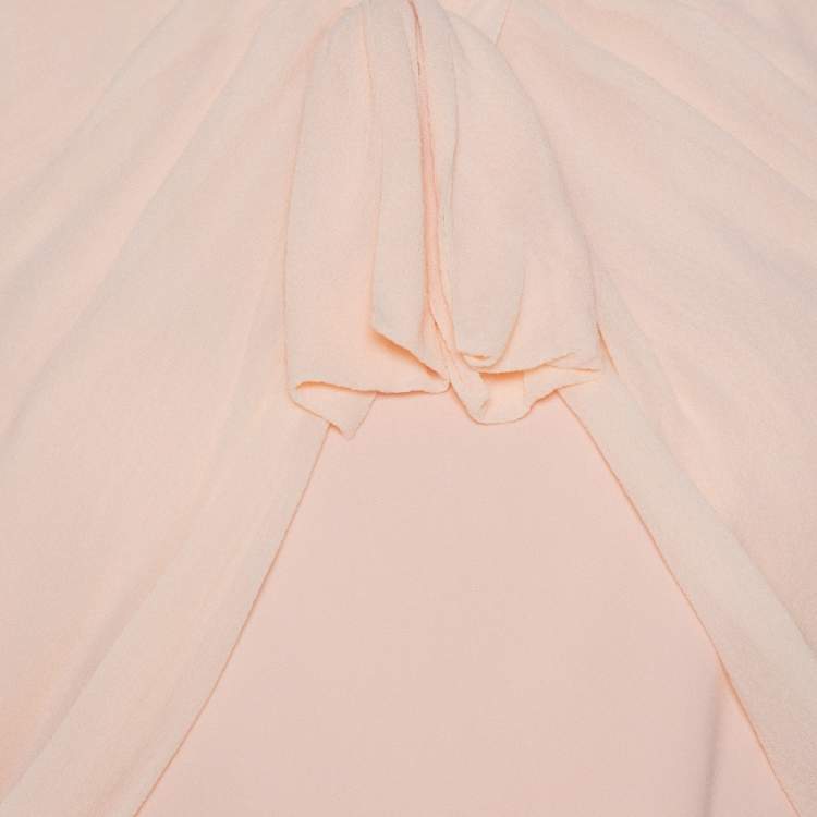 Pre Owned Max Mara Light Orange Crepe Gathered Bow Detail Midi Dress L