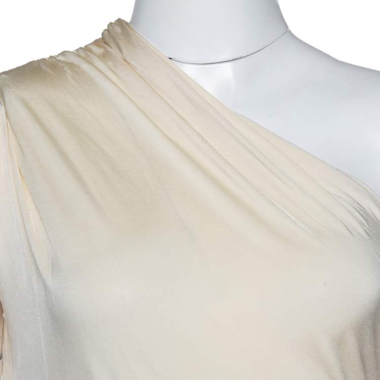 Pre Owned Max Mara Cream Jersey Ruched One Shoulder Top S