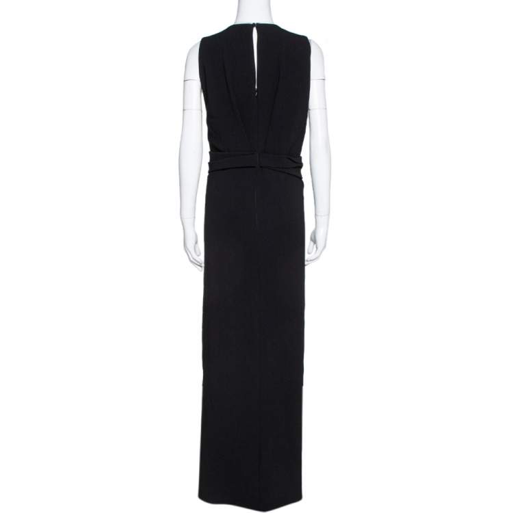 Pre Owned Max Mara Black Satin & Crepe Bow Detail Sleeveless Maxi Dress L
