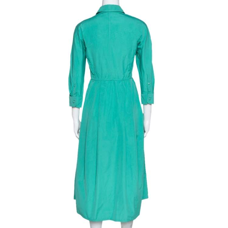 Pre Owned Max Mara Green Cotton Button Front Shirt Dress S
