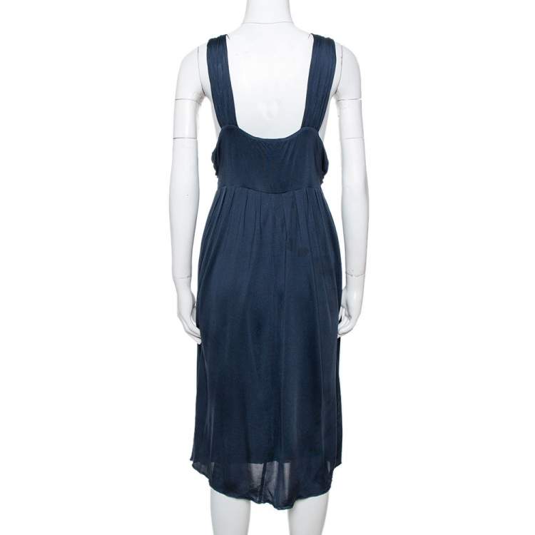 Pre Owned Max Mara Midnight Blue Silk Jersey Halter Neck Dress M