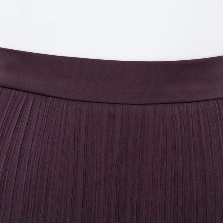 Pre Owned Max Mara Grape Plissé Satin Emmy Midi Skirt M