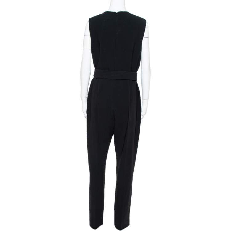 Pre Owned Max Mara Black Crepe Pilade Belted Jumpsuit L