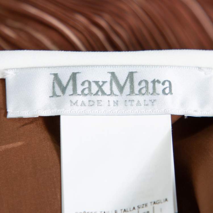 Pre Owned Max Mara Brown Plisse Belted Sleeveless Dress S