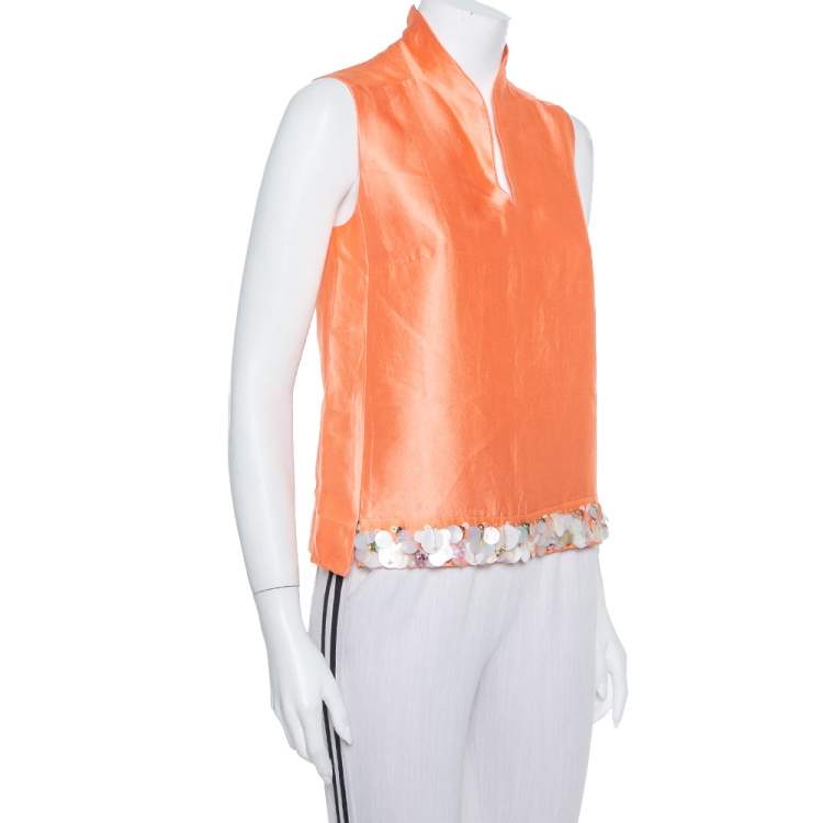 Pre Owned Max Mara Peach Silk Sequin Embellished Sleeveless Top S