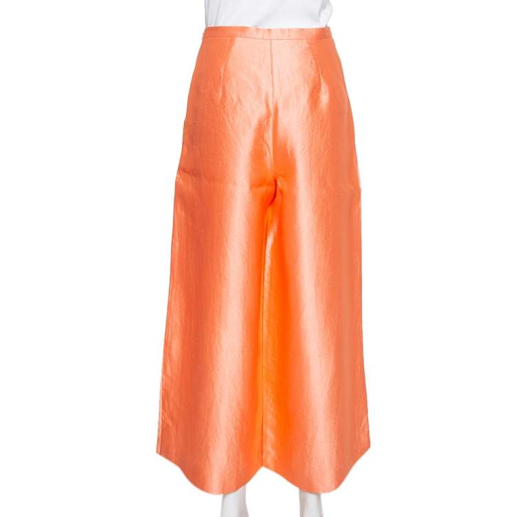 Pre Owned Max Mara Peach Silk High Waist Palazzo Pants S