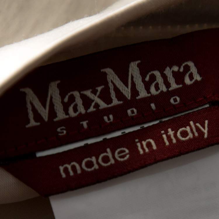 Pre Owned Max Mara Studio Cream Satin Pleated Detail Midi Skirt S