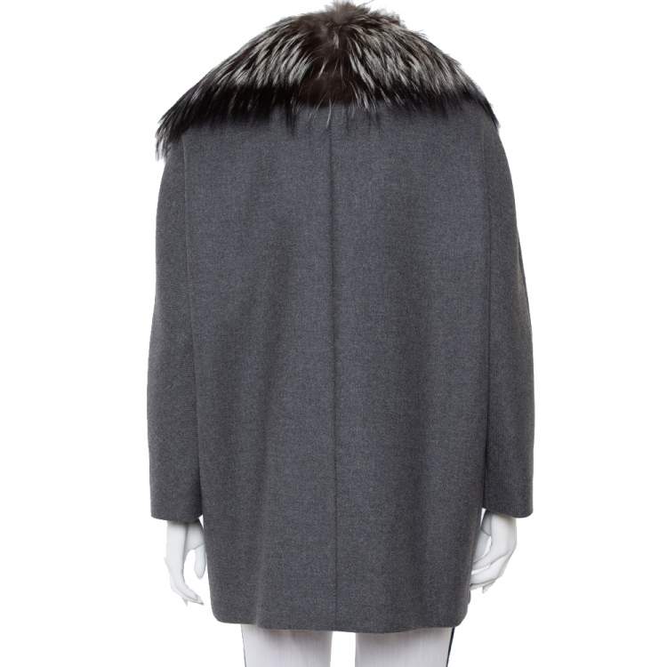 Pre Owned Max Mara Atelier Grey Collar Fur Lined Double Breasted Jacket S