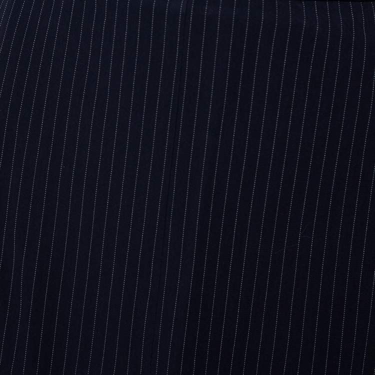 Pre Owned Max Mara Navy Blue Striped Wool Pencil Skirt M