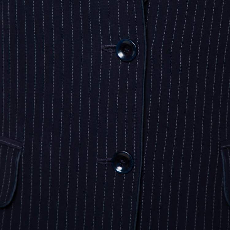 Pre Owned Max Mara Navy Blue Pinstriped Wool Selz Suit M
