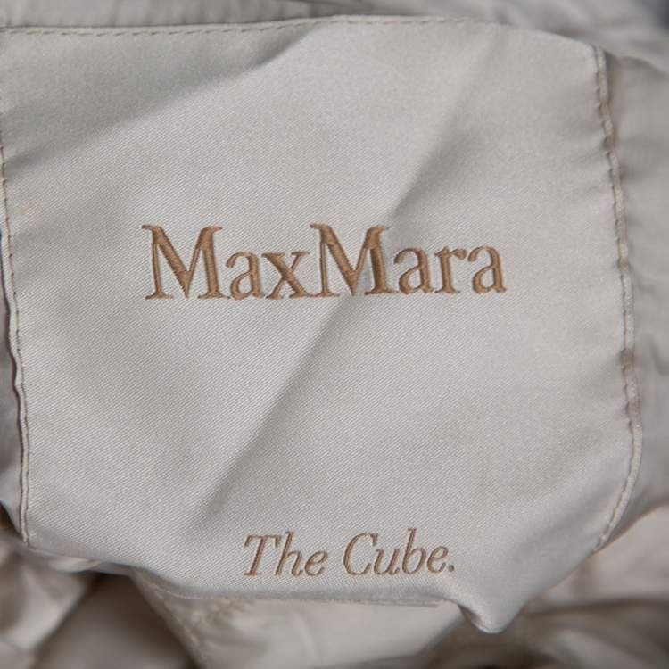 Pre Owned Max Mara The Cube Cream Quilted Fur Lined Hooded Jacket M