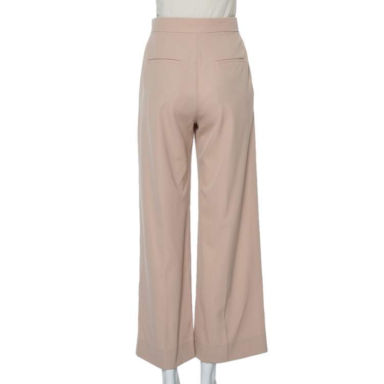 Pre Owned Max Mara Beige Wool Wide Leg Trousers S