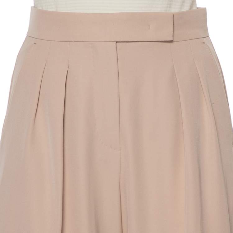 Pre Owned Max Mara Beige Wool Wide Leg Trousers S