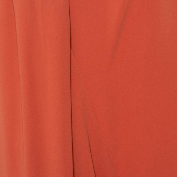 Pre Owned Max Mara Brown Crepe Asymmetric Draped Balloon Midi Dress L