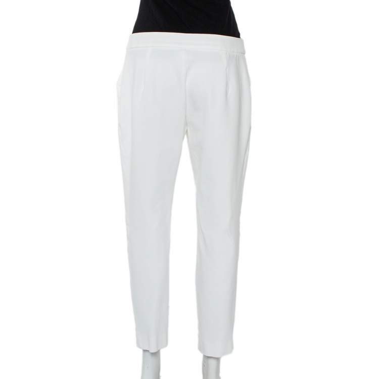 Pre Owned Max Mara White Knit Cropped Tapered Leg Trousers L