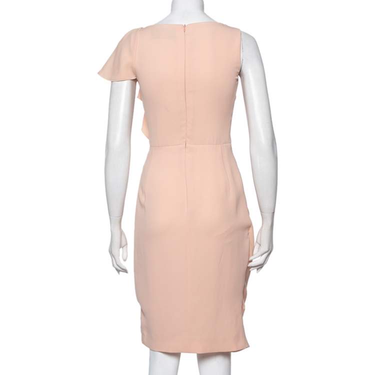Pre Owned Max Mara Pink Crepe Drape Detail Ruffled Midi Dress L