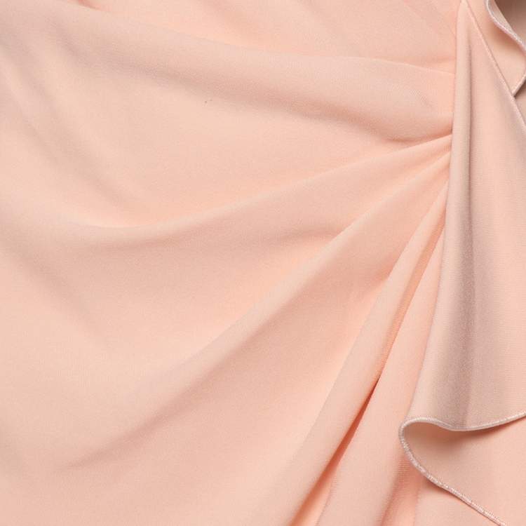 Pre Owned Max Mara Pink Crepe Drape Detail Ruffled Midi Dress L