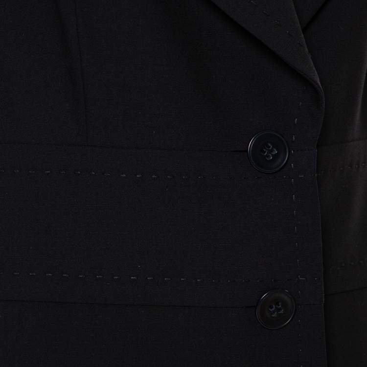 Pre Owned Max Mara Black Wool Button Front Mid Length Coat L