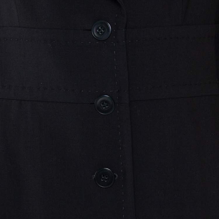 Pre Owned Max Mara Black Wool Button Front Mid Length Coat L