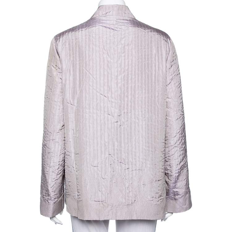 Pre Owned Max Mara Light Purple Quilted Jacquard Silk Mandarin Collar Jacket L