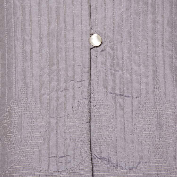 Pre Owned Max Mara Light Purple Quilted Jacquard Silk Mandarin Collar Jacket L