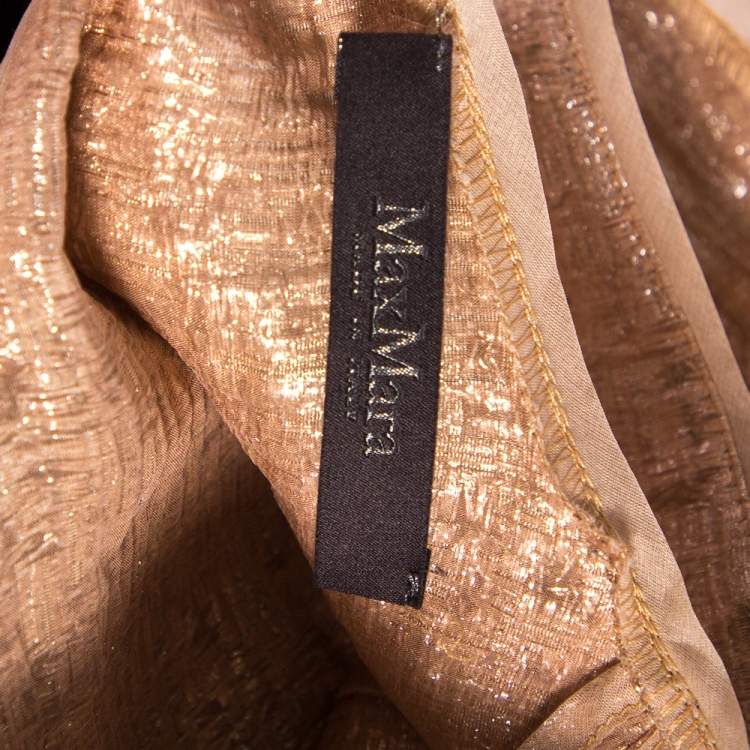 Pre Owned Max Mara Beige Lamé Sleeveless Top S