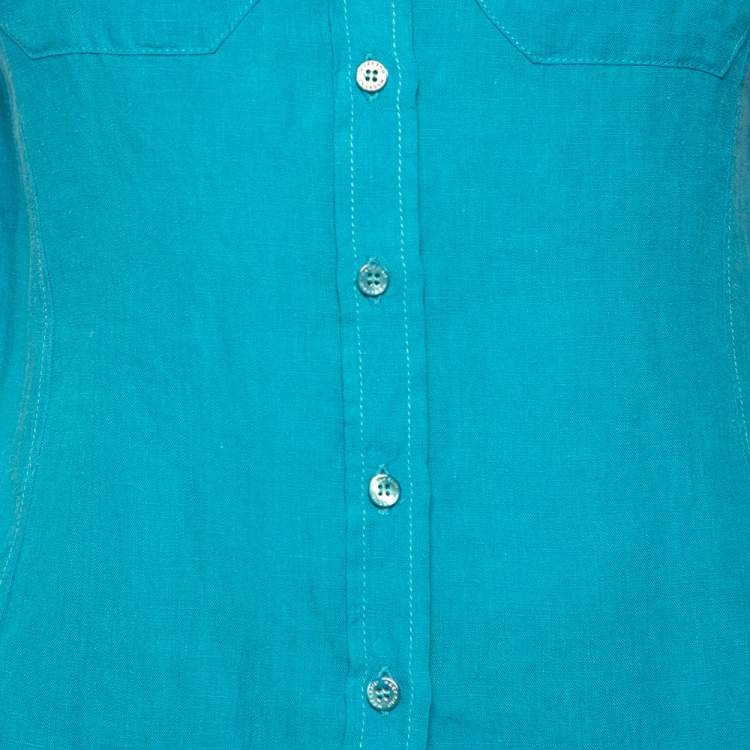 Pre Owned Weekend Max Mara Blue Linen Button Front Shirt S