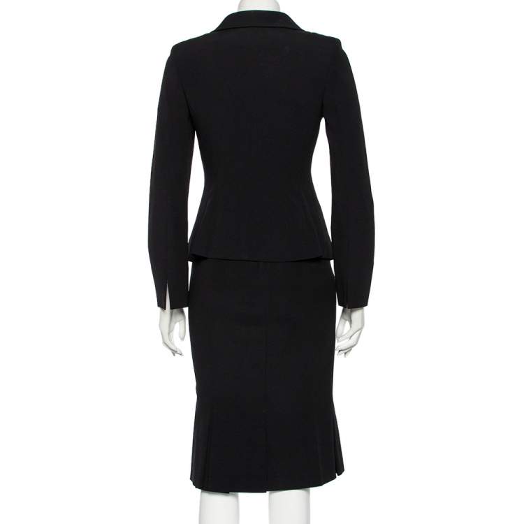 Pre Owned Max Mara Black Crepe Double Breasted Blazer & Skirt Set S