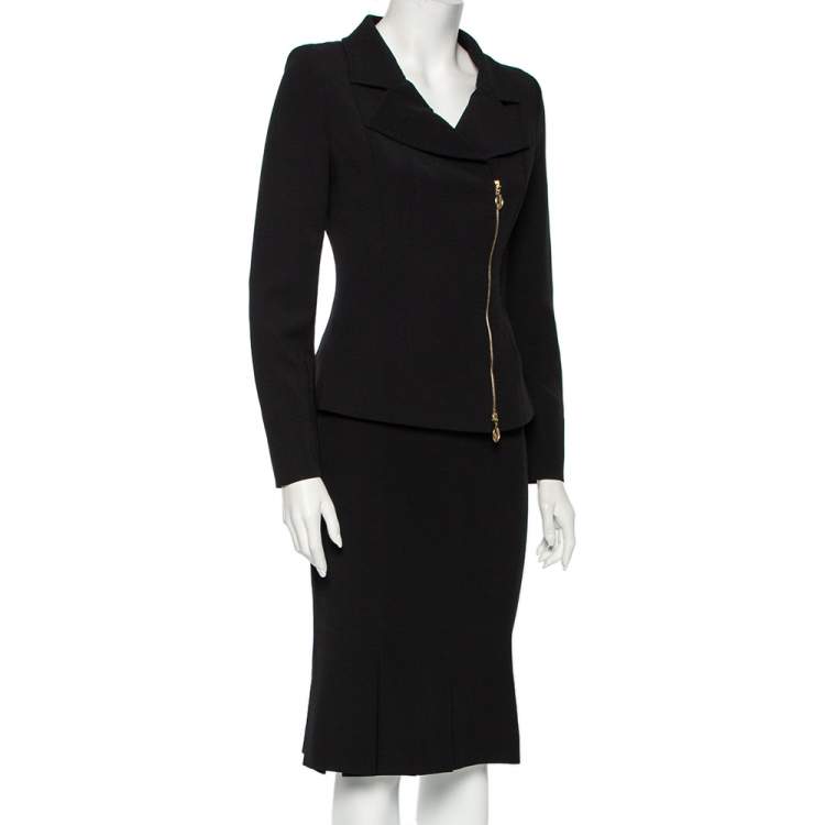 Pre Owned Max Mara Black Crepe Double Breasted Blazer & Skirt Set S