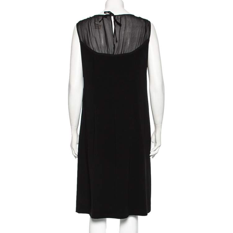 Pre Owned Max Mara Studio Black Crepe & Chiffon Paneled Sleeveless Midi Dress L
