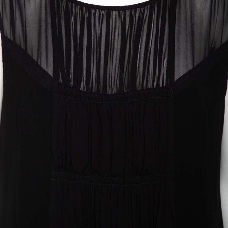 Pre Owned Max Mara Studio Black Crepe & Chiffon Paneled Sleeveless Midi Dress L