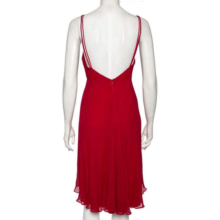 مملوكة مسبقًا Max Mara Magenta Silk Chiffon Strap Sleeveless Midi Dress M