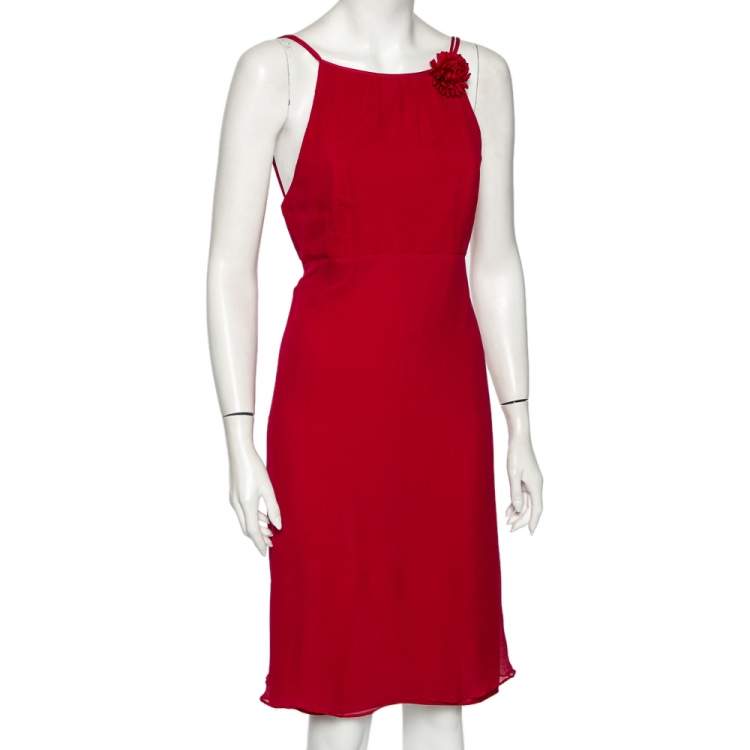 مملوكة مسبقًا Max Mara Magenta Silk Chiffon Strap Sleeveless Midi Dress M