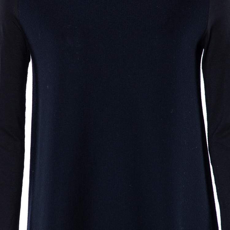 Pre Owned Max Mara Navy Blue Knit Contrast Sleeve Detail High Neck Shift Dress S