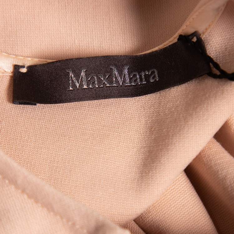 Pre Owned Max Mara Peach Patterned Crepe Embellished Neckline Detail Top L 