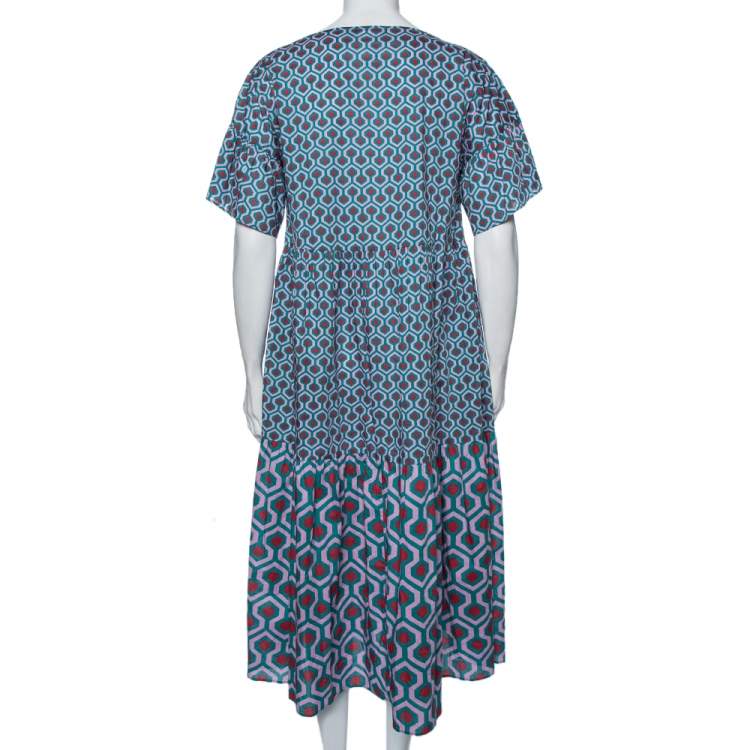 Pre Owned Weekend Max Mara Multicolored Geometric Print Cotton Long Dress L