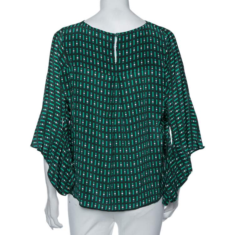 Pre Owned Weekend Max Mara Green Geometric Print Silk Blouse M