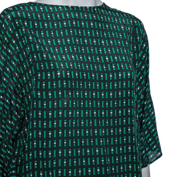 Pre Owned Weekend Max Mara Green Geometric Print Silk Blouse M