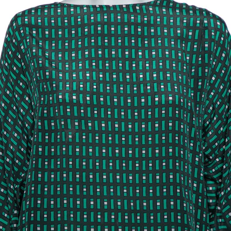 Pre Owned Weekend Max Mara Green Geometric Print Silk Blouse M